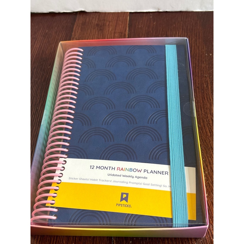 Pipsticks 12 Month Rainbow Planner Undated Weekly Agenda Navy Pink New